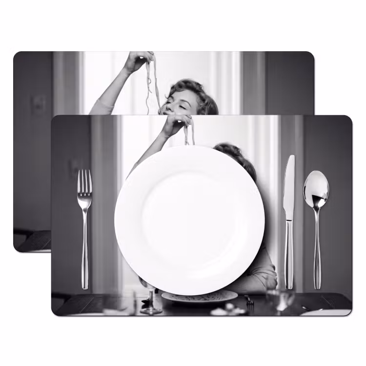 Placemat - 6 stuks - Vrouw - Spaghetti - Zwart - Wit — 2
