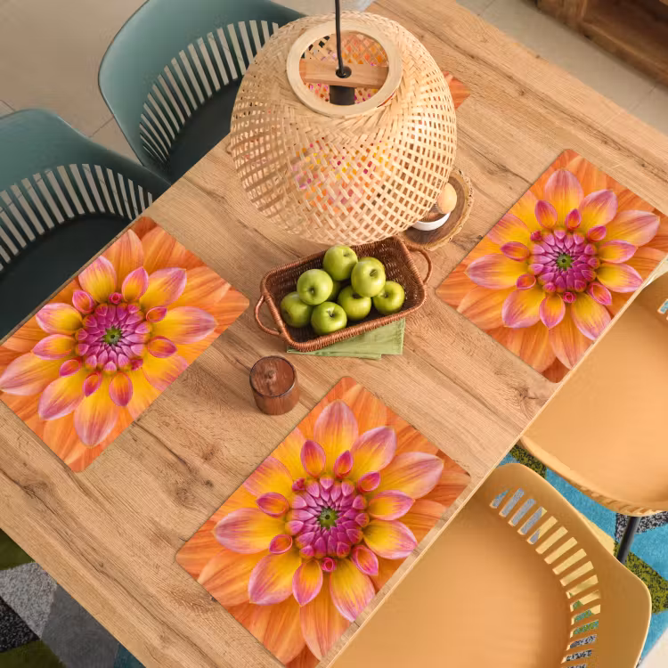 Placemat - 6 stuks - Dahlia - Bloem - Oranje — 6