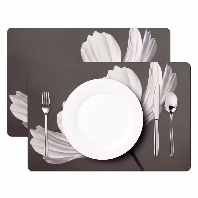 Placemat - 6 stuks - Bloem - Minimalistisch - Zwart - Wit — 2