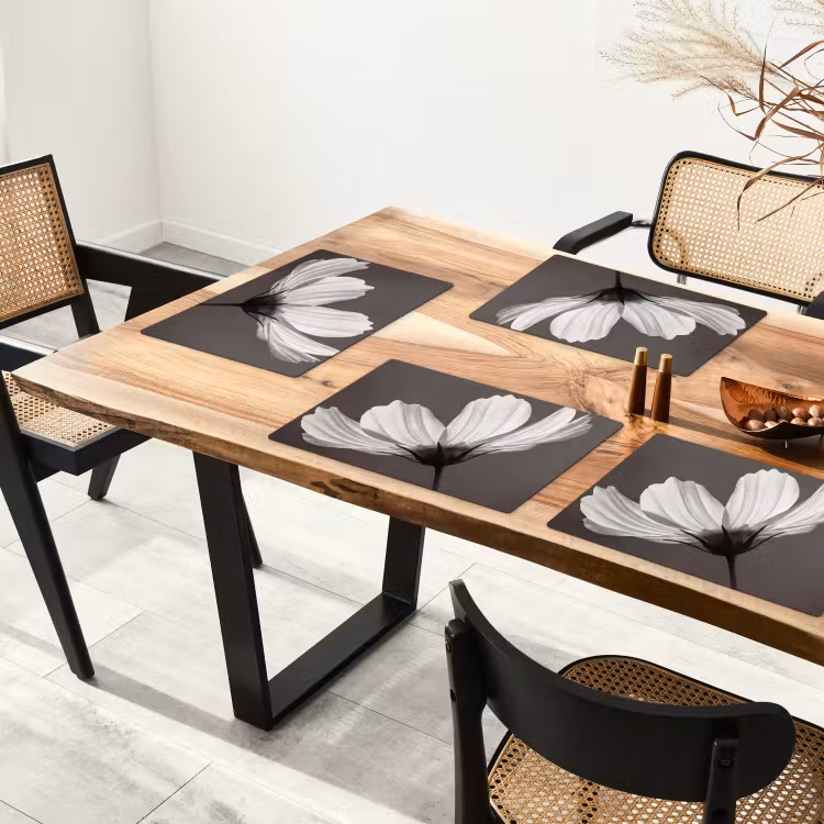 Placemat - 6 stuks - Bloem - Minimalistisch - Zwart - Wit — 5