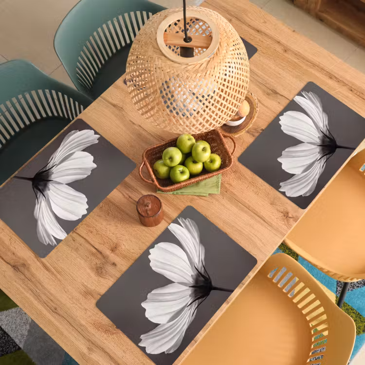 Placemat - 6 stuks - Bloem - Minimalistisch - Zwart - Wit — 6