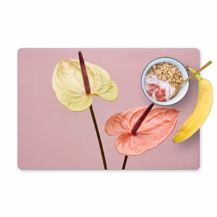 Placemat - 6 stuks - Bloemen - Anthuriums - Geel - Roze — 1