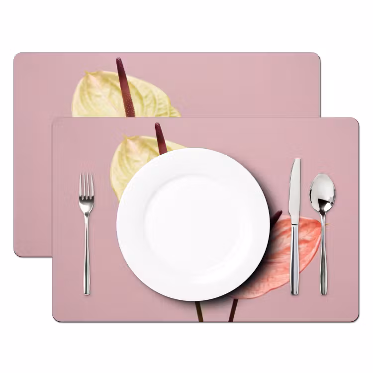 Placemat - 6 stuks - Bloemen - Anthuriums - Geel - Roze — 2