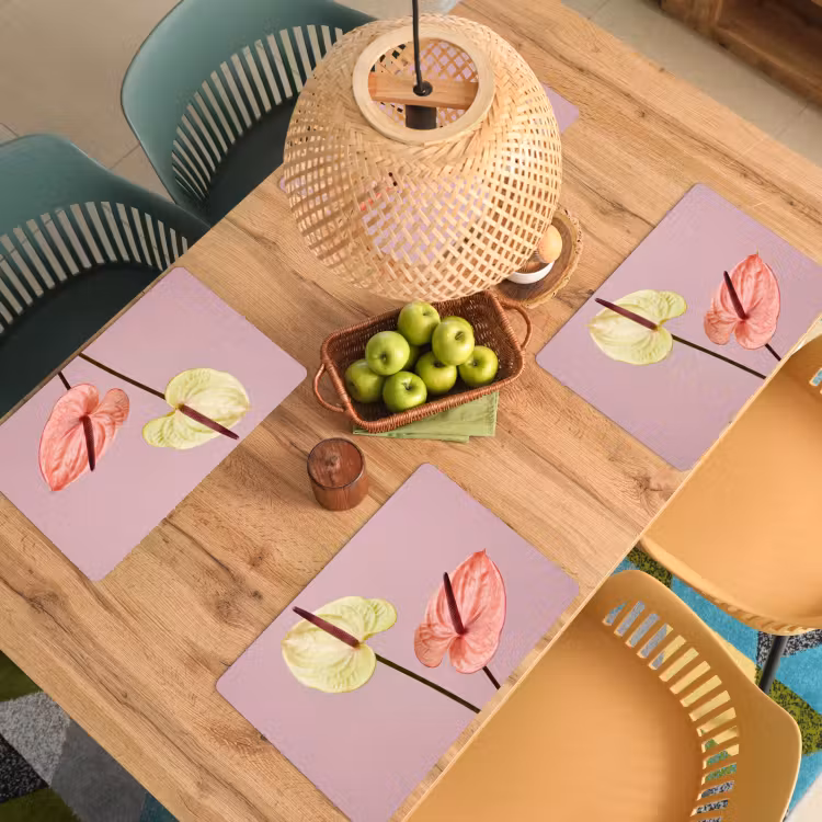 Placemat - 6 stuks - Bloemen - Anthuriums - Geel - Roze — 6