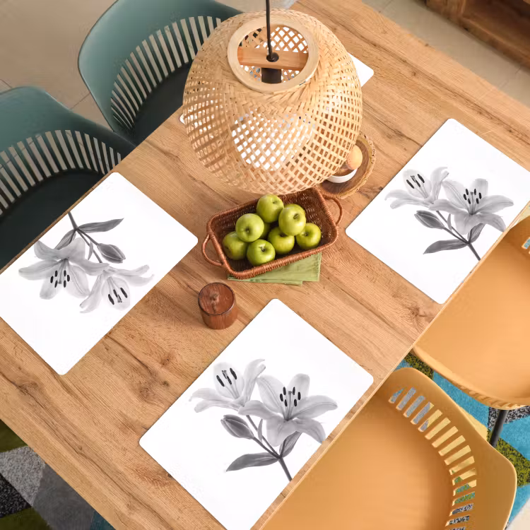 Placemat - 6 stuks - Lelies - Elegant - Zwart - Wit — 6