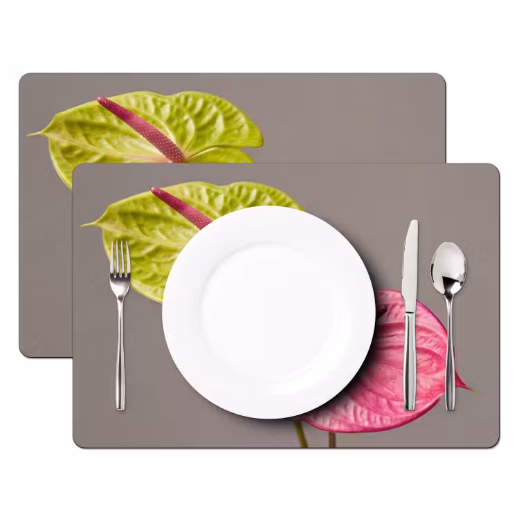 Placemat - 6 stuks - Planten - Anthurium - Groen - Roze — 2