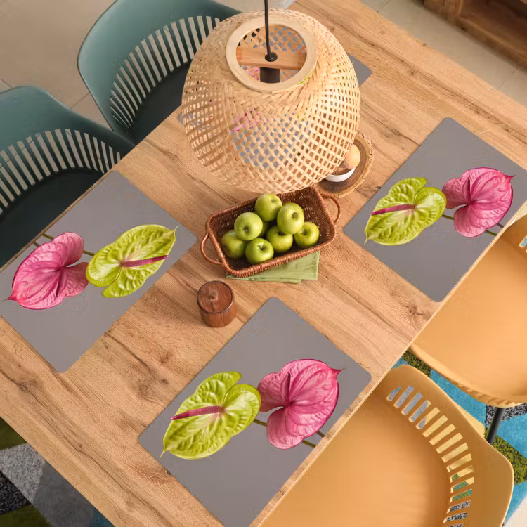 Placemat - 6 stuks - Planten - Anthurium - Groen - Roze — 6