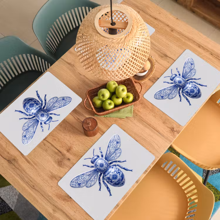 Placemat - 6 stuks - Bij - Modern - Delfts - Blauw — 6