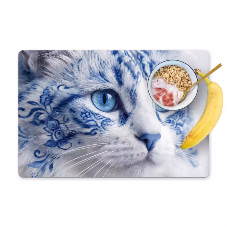 Placemat - 6 stuks - Kat - Patroon - Blauw — 1
