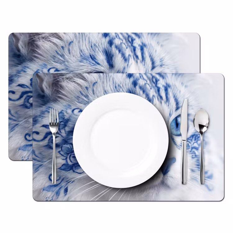 Placemat - 6 stuks - Kat - Patroon - Blauw — 2