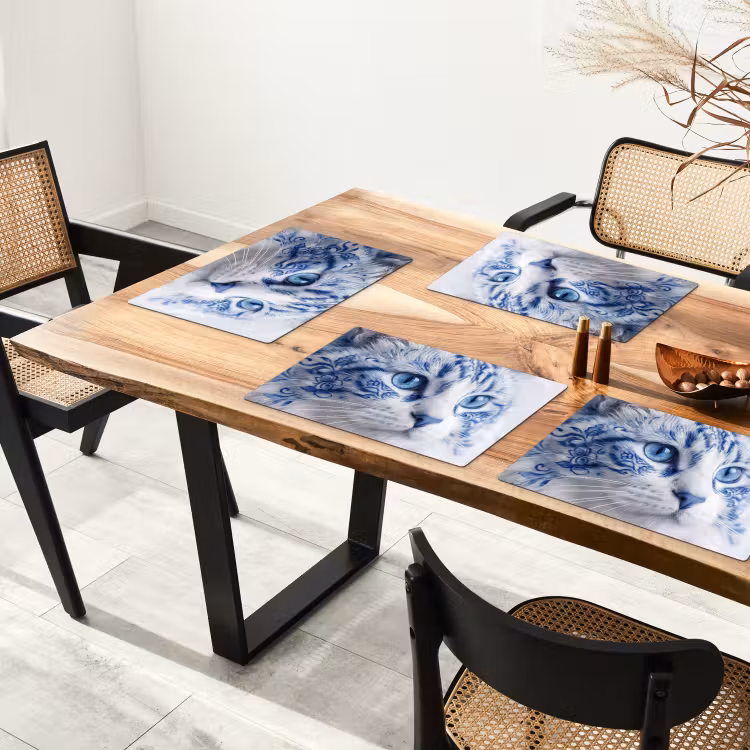 Placemat - 6 stuks - Kat - Patroon - Blauw — 5