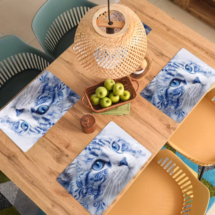 Placemat - 6 stuks - Kat - Patroon - Blauw — 6