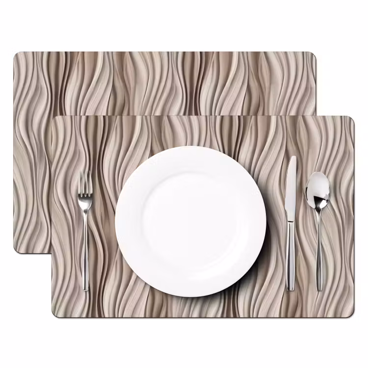 Placemat - 6 stuks - Golven - 3D - Crème — 2