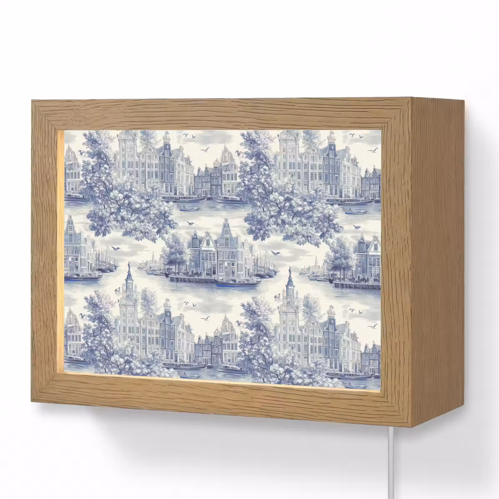 Lightbox - Wandlamp - Huizen - Bomen - Water - Vogels - Blauw — 1