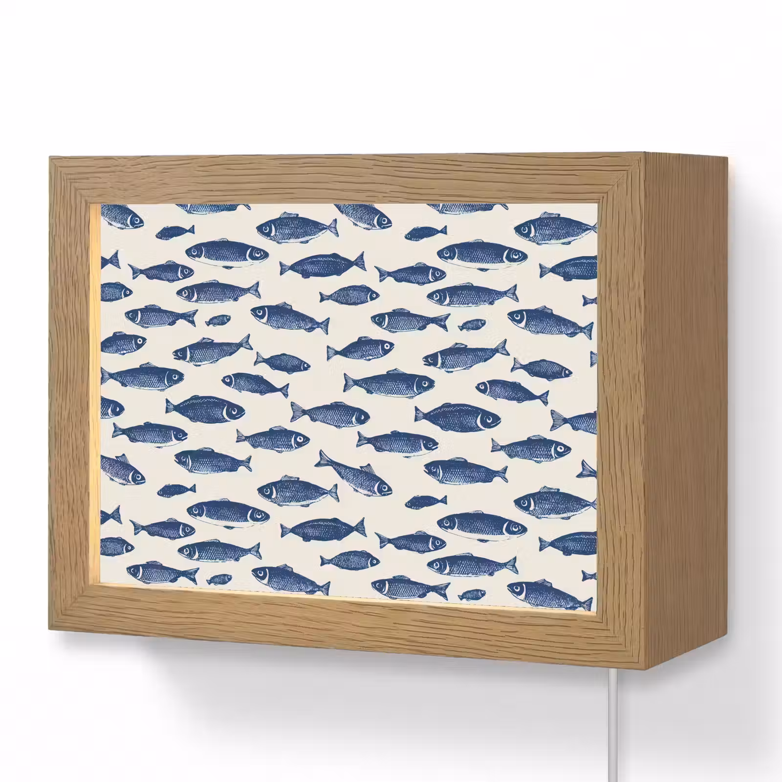 Lightbox - Wandlamp - Vissen - Patroon - Blauw - Wit — 1