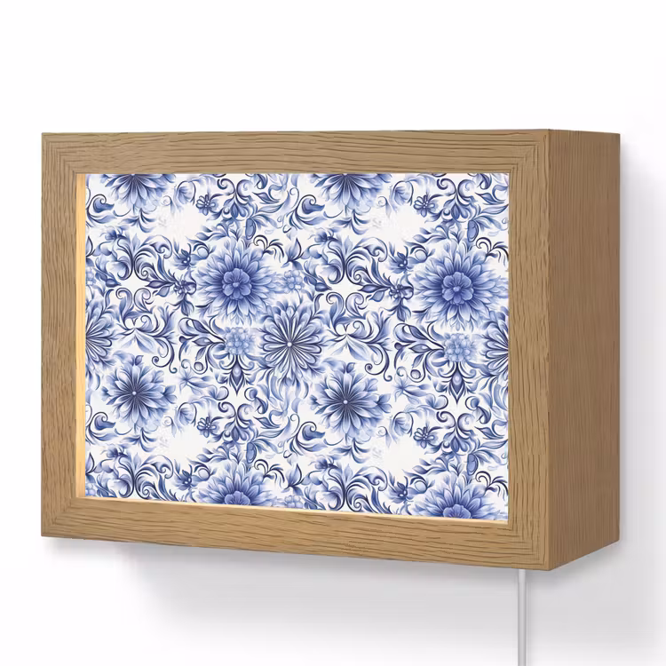 Lightbox - Wandlamp - Bloemen - Blauw - Patroon - Wit — 1
