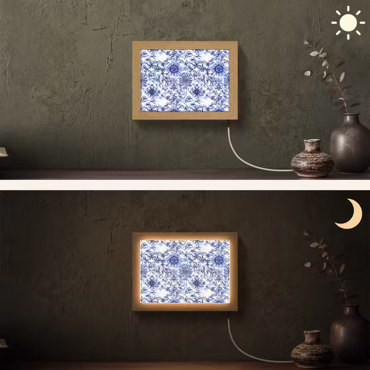 Lightbox - Wandlamp - Bloemen - Blauw - Patroon - Wit — 3