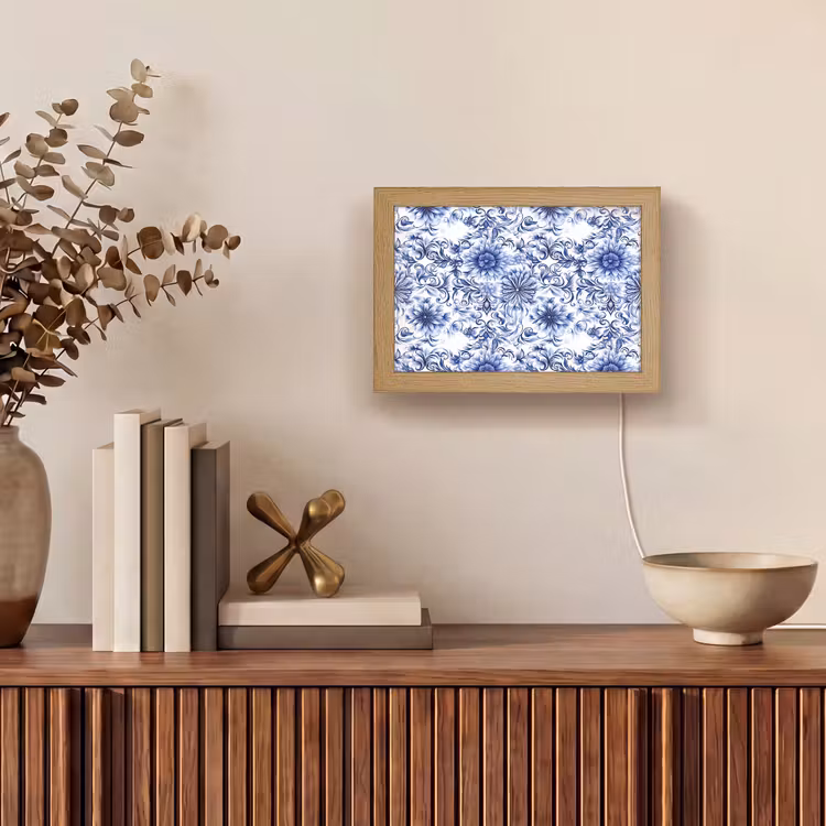 Lightbox - Wandlamp - Bloemen - Blauw - Patroon - Wit — 4