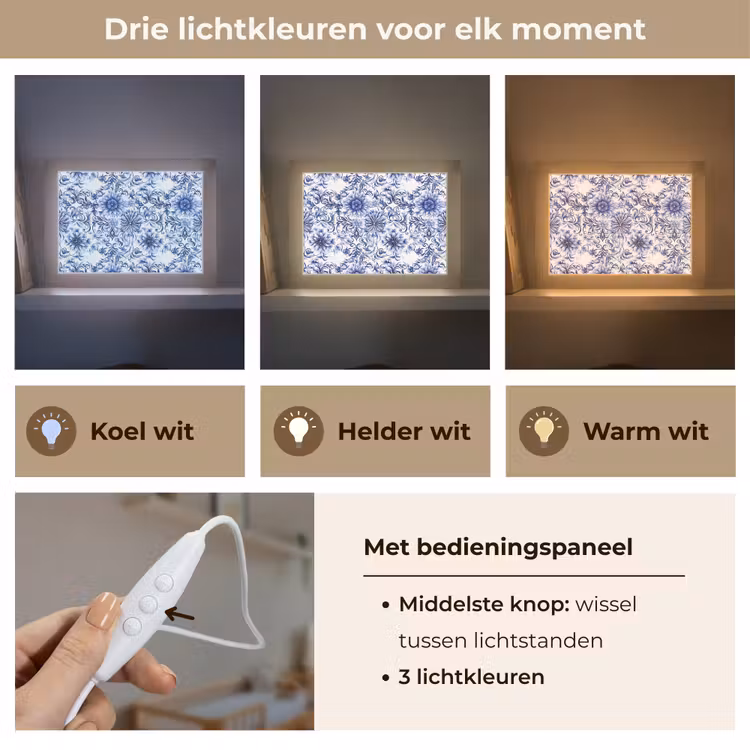 Lightbox - Wandlamp - Bloemen - Blauw - Patroon - Wit — 7
