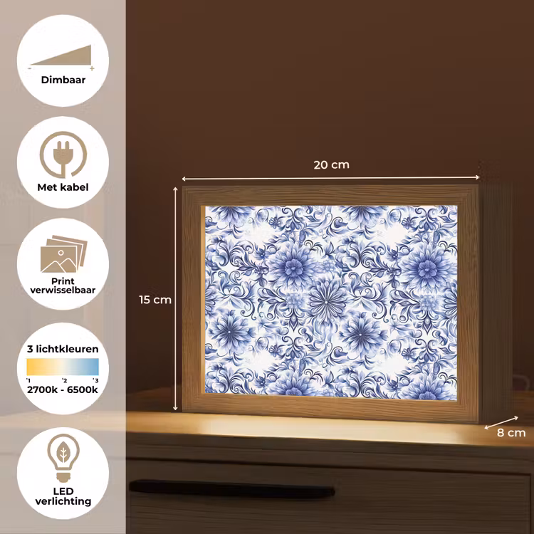Lightbox - Wandlamp - Bloemen - Blauw - Patroon - Wit — 9