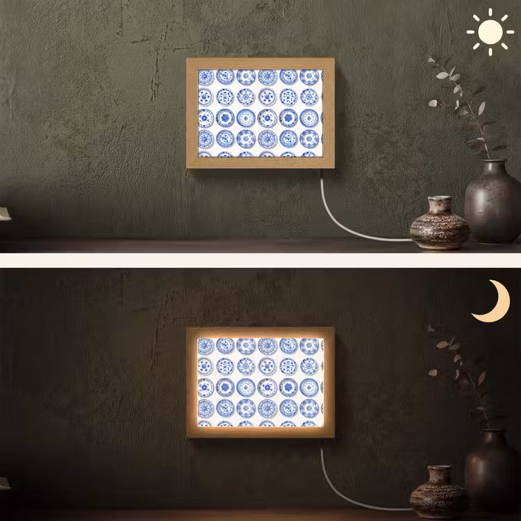 Lightbox - Wandlamp - Borden - Bloemen - Patroon - Blauw — 3