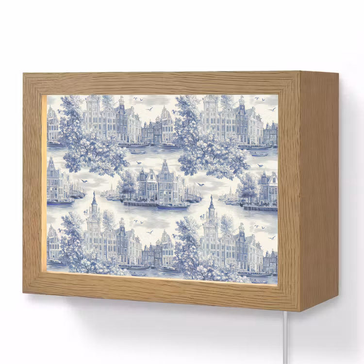 Lightbox - Wandlamp - Huizen - Bomen - Water - Vogels - Blauw — 1