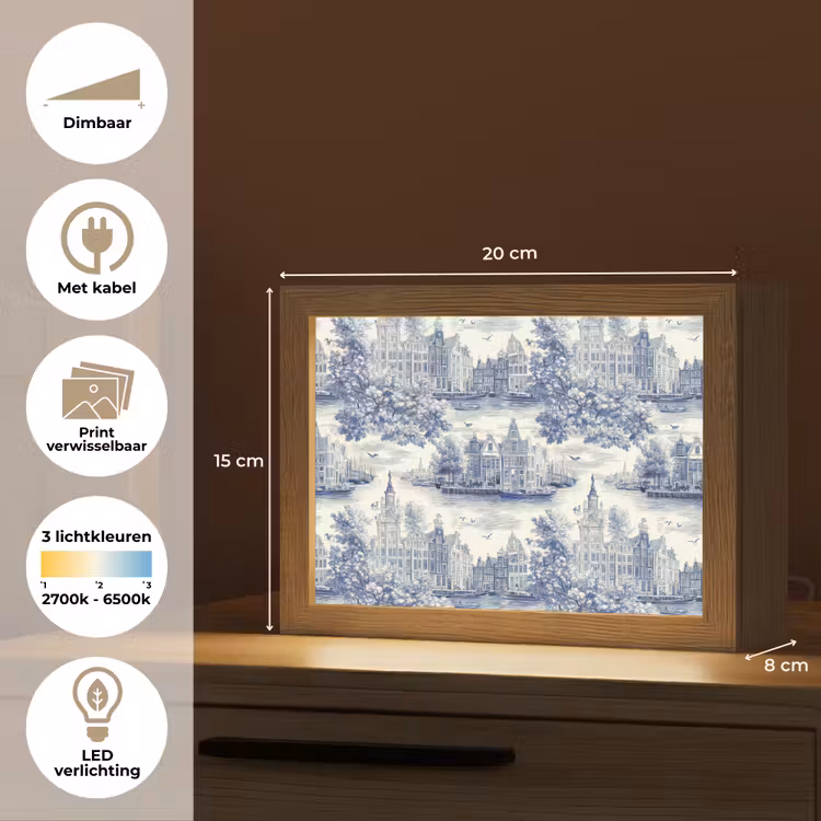 Lightbox - Wandlamp - Huizen - Bomen - Water - Vogels - Blauw — 9