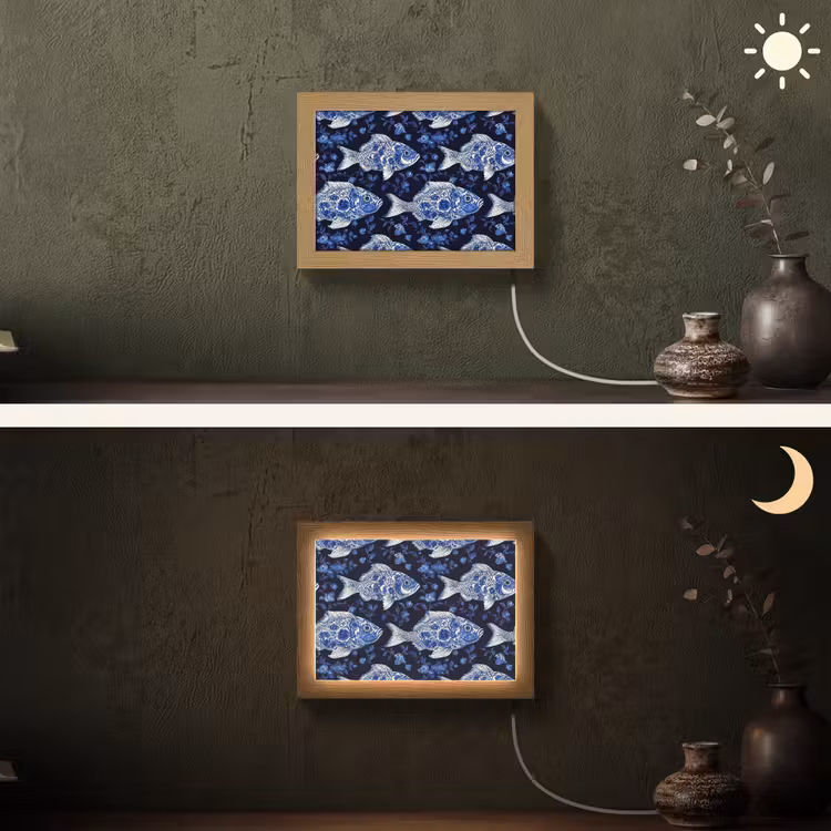 Lightbox - Wandlamp - Vissen - Bloemen - Blauw — 3