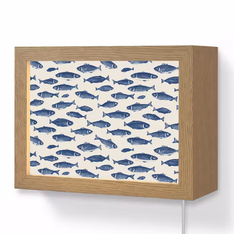 Lightbox - Wandlamp - Vissen - Patroon - Blauw - Wit — 1
