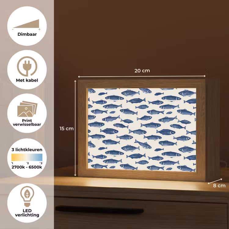 Lightbox - Wandlamp - Vissen - Patroon - Blauw - Wit — 9