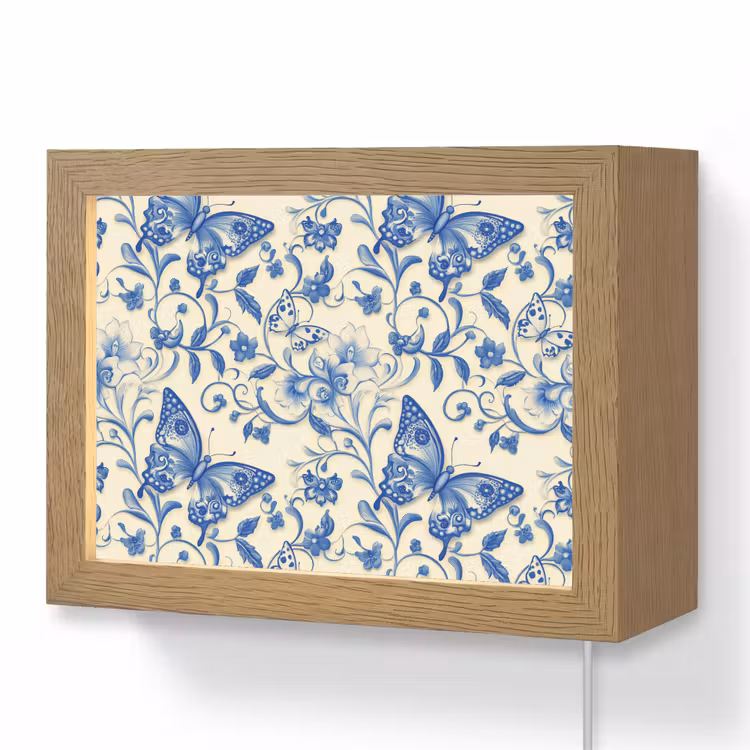 Lightbox - Wandlamp - Vlinders - Bloemen - Blauw - Botanisch — 1