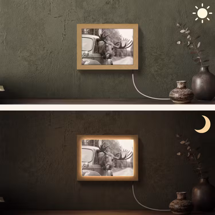 Lightbox - Wandlamp - Eland - Auto - Gewei - Zwart - Wit — 3