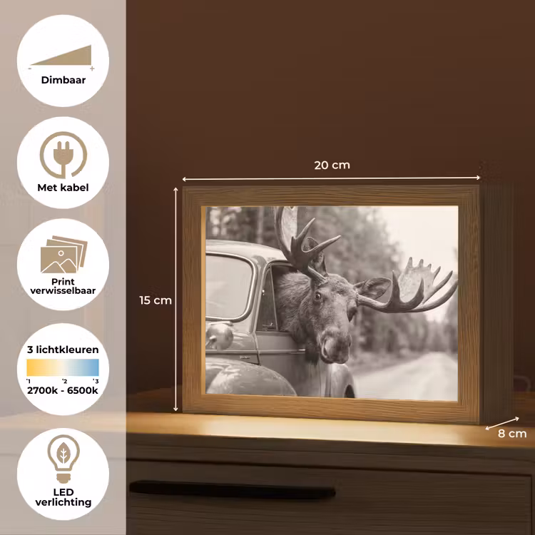 Lightbox - Wandlamp - Eland - Auto - Gewei - Zwart - Wit — 9