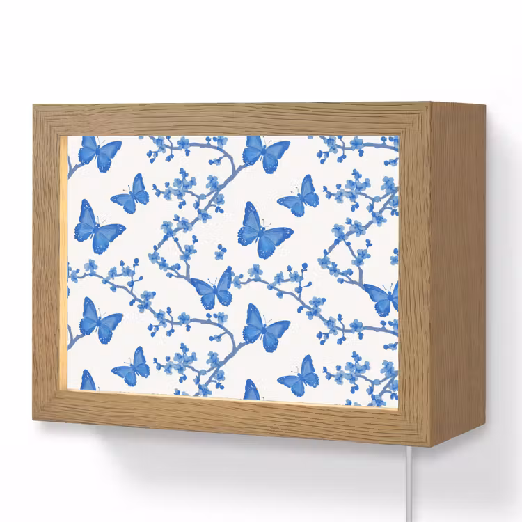 Lightbox - Wandlamp - Vlinder - Bloemen - Blauw — 1
