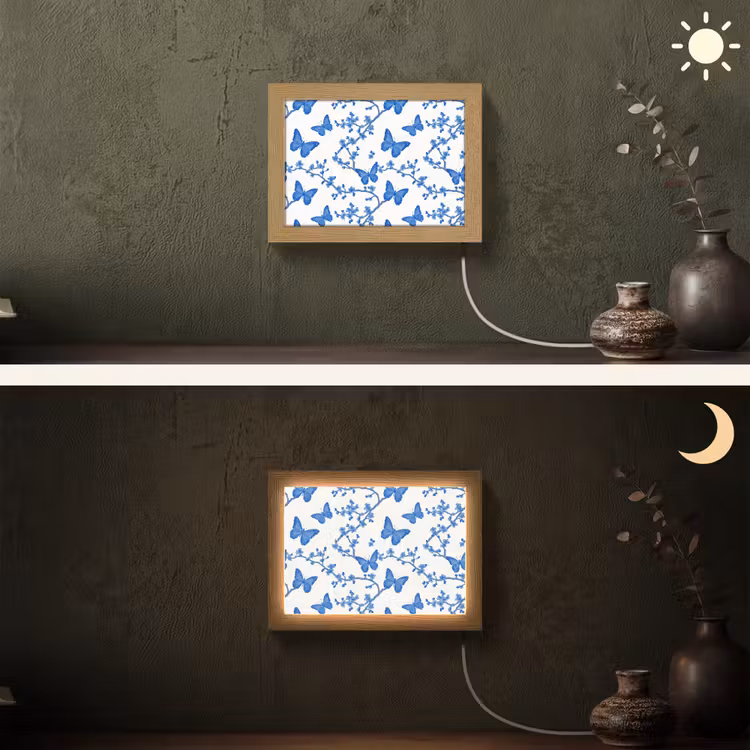 Lightbox - Wandlamp - Vlinder - Bloemen - Blauw — 3