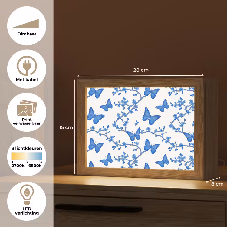 Lightbox - Wandlamp - Vlinder - Bloemen - Blauw — 9
