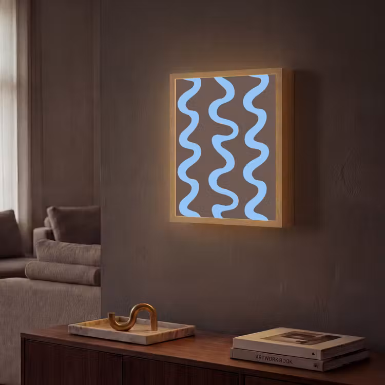 Lightbox - Wandlamp - Kronkelende lijnen - Blauw - Bruin - Minimalistisch — 2