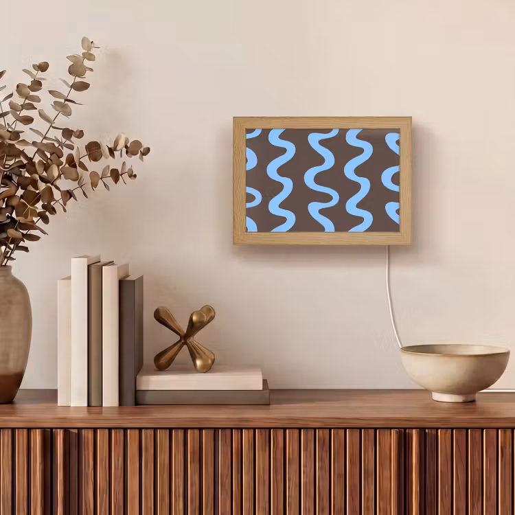 Lightbox - Wandlamp - Kronkelende lijnen - Blauw - Bruin - Minimalistisch — 4