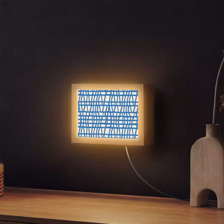Lightbox - Wandlamp - Ruitpatroon - Blauw - Crème — 2
