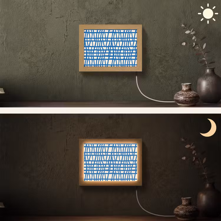 Lightbox - Wandlamp - Ruitpatroon - Blauw - Crème — 3