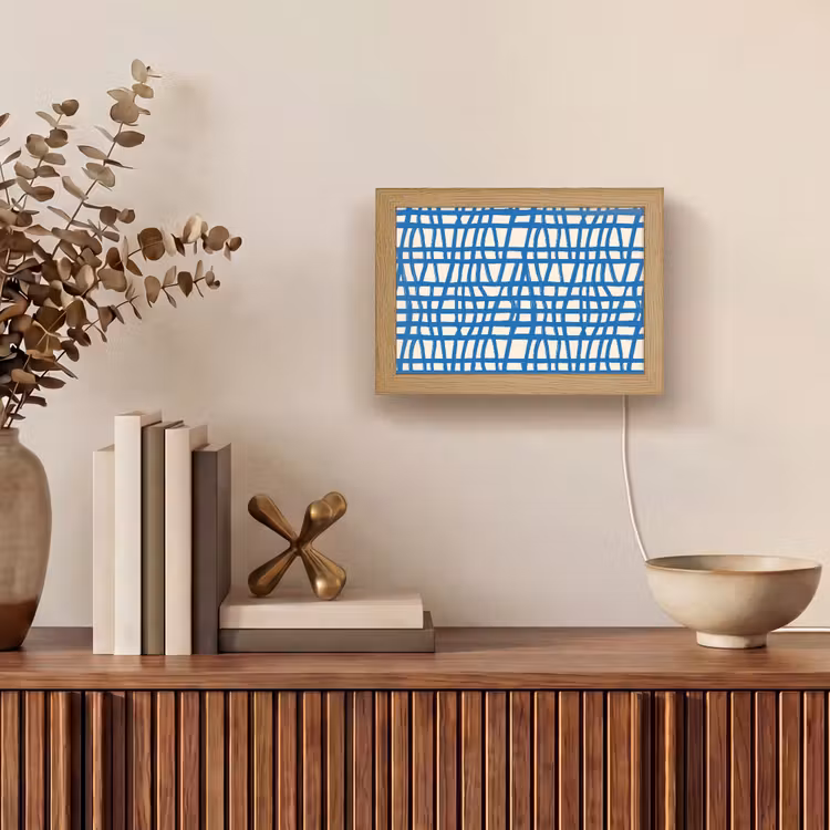 Lightbox - Wandlamp - Ruitpatroon - Blauw - Crème — 4