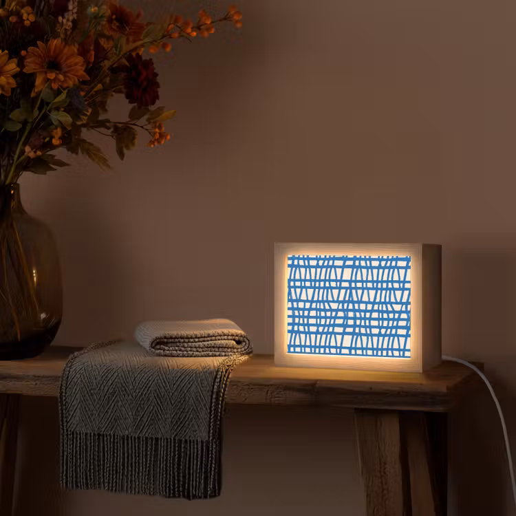 Lightbox - Wandlamp - Ruitpatroon - Blauw - Crème — 5