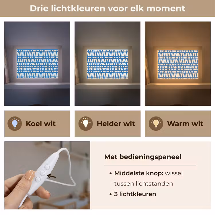 Lightbox - Wandlamp - Ruitpatroon - Blauw - Crème — 7