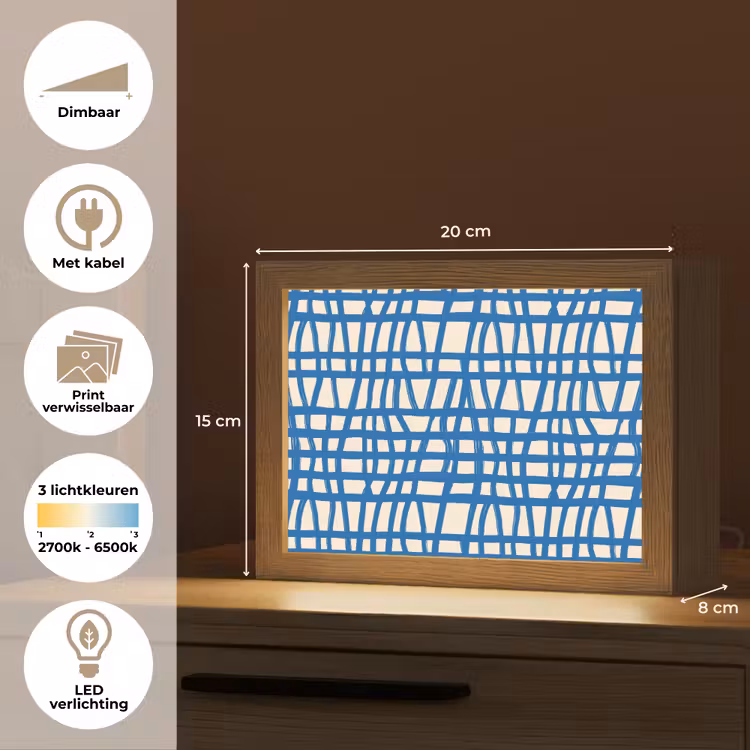 Lightbox - Wandlamp - Ruitpatroon - Blauw - Crème — 9