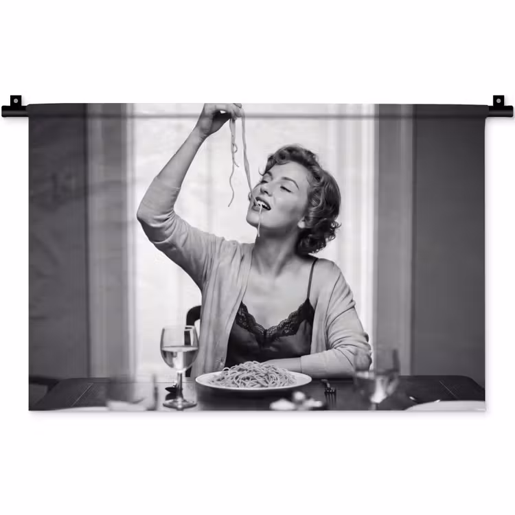 Wandkleed - Vrouw - Spaghetti - Zwart - Wit — 1