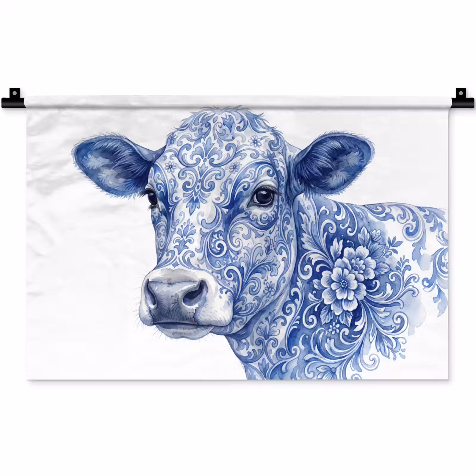 Wandkleed - Illustratie - Koe - Blauw — 1