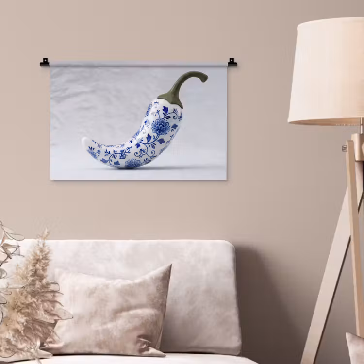 Wandkleed - Chilipeper - Keramiek - Blauw — 2