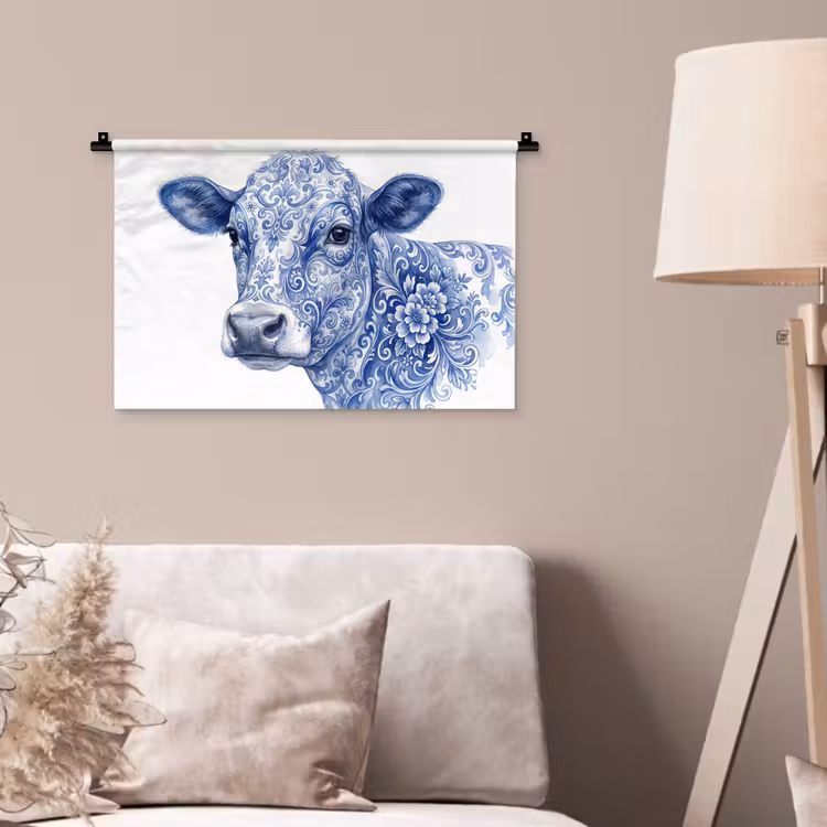 Wandkleed - Illustratie - Koe - Blauw — 2