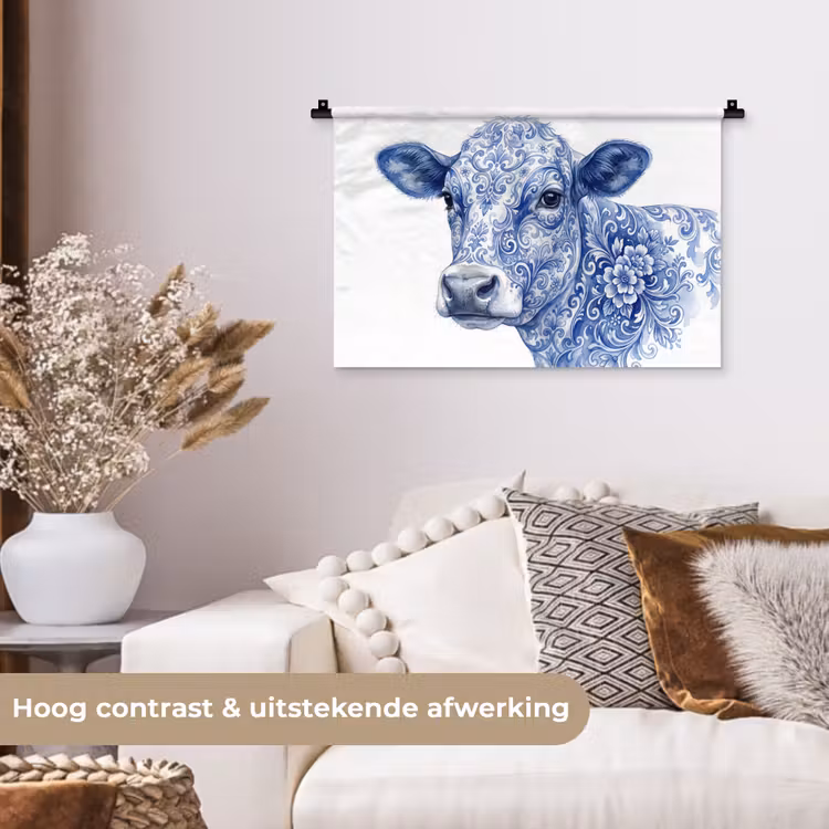 Wandkleed - Illustratie - Koe - Blauw — 4