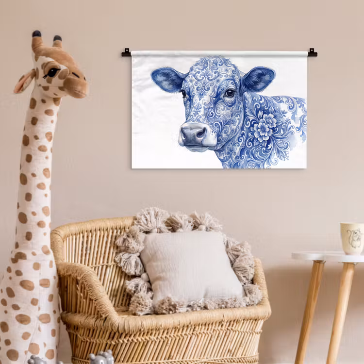 Wandkleed - Illustratie - Koe - Blauw — 5